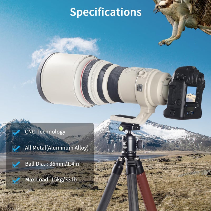 Innorel Tripod Ball Head, Camera Tirpod Ball Head Mount 36MM Diameter Ball INNOREL B36N All Metal CNC Panorama Ballhead 1/4" Screw 3/8" Hole for DSLR Camera Camcorder Tripod Monopod Slider (B36N) - Image 2
